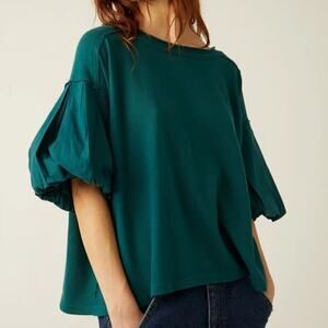 We The Free Blossom Tee 100% Cotton Puff Sleeve Top - Medium